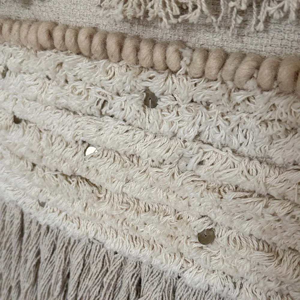 Boho Large Woven Wall Hanging Tapestry Tassel Fringe Neutral Textured Fiber Art